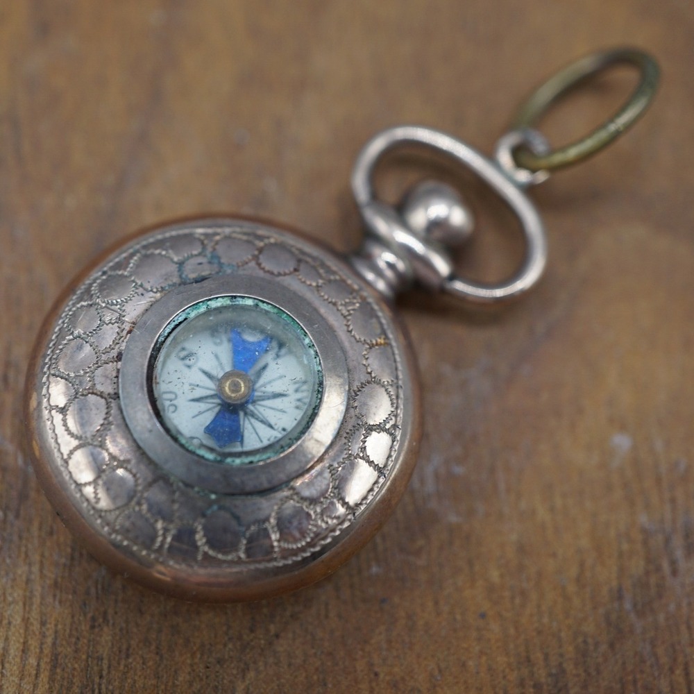 Antique Victorian Compass Fob Pendant NAPOLI Souvenir Grand Tour Gilt Brass